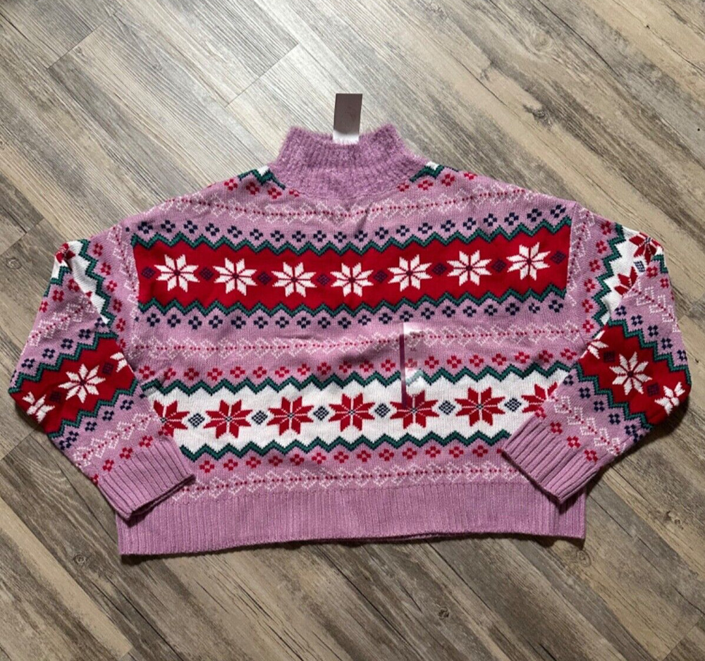 Christmas Cropped Turtleneck Argyle Sweater Purple XXL 33 Degrees Holiday Party
